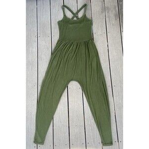 Imbodhi Jumpsuit Womens L Green Cross Back Harem Yoga Romper Boho Soft Stretch
